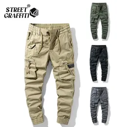 Herrbyxor Spring Mäns bomullsfraktbyxor Kläder Autumn Casual Fashion Elastic Midje Kvalitet Pantalones Tipo Cargo Pants Men 230927