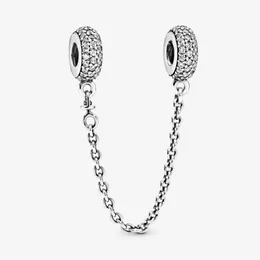 100% 925 Sterling Silver Sparkling Pave Safety Chain Charms Fit Original European Charm Bracelet Fashion Women Wedding Engagement 265V