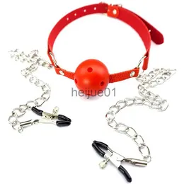 Bondage Adult Sex Products Women's Mouth Stoppers with Chains Breast Clip Props Couples Flirting and Fun Sex Toys SM Sex Tool for Woman x0928