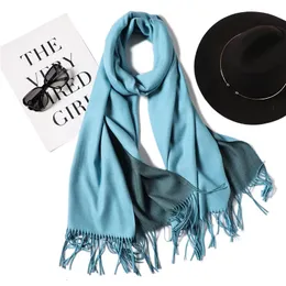 Halsdukar Solid Double Side Cashmere Scarf For Women Luxury Pashmina vinter varm filt Bufanda foulard 32 färger Stoles With Tassel 230928