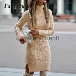 Grundlegende Freizeitkleider Mode Herbst Winter Rollkragenpullover Kleid Elegante Damen Langarm Schlank Strickkleid Frauen Einfarbig Schlitz Minikleider J230928