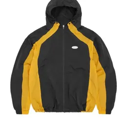 Mens Jackets Print Zipper Windproof Sports Jacket Street Trend Contrast Panel Hoodie Coat sp5der