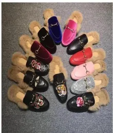 Designer Cowhide Fur Slipper Muller Shoes with original box Horsebit Print Ladies Loafers Princetown Woman Half Slippers7598782