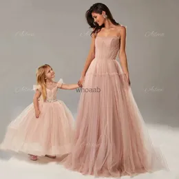 Family Matching Outfits Parent-child Outfit Elegant Woman Dress for Party Dresses Women Pink Chiffon Sweetheart Layered Suspenders Women's Evening Dress YQ230928