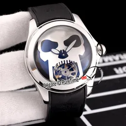 New 45mm Admiral's Cup Bubble Automatic Tourbillon Mens Watch Steel Case Gray Dial Silver Skull Gray Leather Rubber Watches P201K