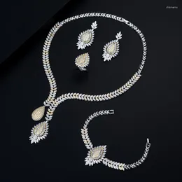 Collana orecchini set Be 8 brillanti zirconi cubici Dubai gioielli da sposa 4 pezzi set di accessori per matrimoni nigeriani con prezzo di fabbrica S464