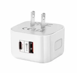 Caricatore di tipo C PD 20W 2 porte Carica rapida QC3.0 Adattatore di alimentazione per caricabatterie da muro mini ricarica USB-C per telefono