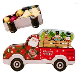 Bottiglie di stoccaggio Scatole di banda stagnata natalizie Scatole di caramelle Biscotti Contenitore in metallo a forma di camion Festa in latta