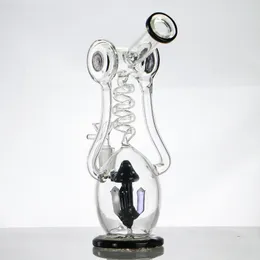 Bong in vetro con molla congelabile, narghilè, percolatore per funghi, impianto di fumo, doppio riciclatore, tubi dell'acqua, 9,8 pollici di spessore, Dab Rigs, tabacco con ciotola da 14 mm