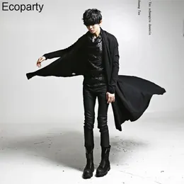 Coletes masculinos Coreano Moda Personalidade Long Cardigan Casaco Preto Gótico Punk Irregular Hem Capuz Cape Manto Hip Hop Streetwear para Homem 230927