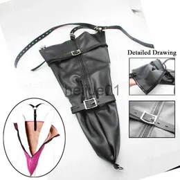 Bondage PU Leather Behind Back Bondage Arm Binder Bag Over Shoulder BDSM Role Play Glove Sleeves Body Harness Restraints Slave Sex Toys x0928