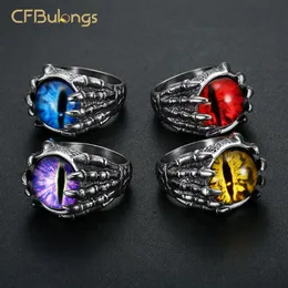 Cluster Rings CFBulongs 316L Stainless Steel Unique Red Zircon Dragon Claw Ring Fashion Men Jewelry Accessories Whole290e