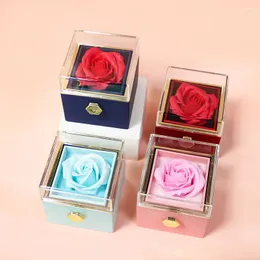 Gift Wrap 1PC Rotating Valentine's Day Marriage Proposal Jewelry Box Creative Design Rose Preserved Flower Eternal