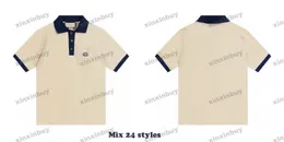 Xinxinbuy Мужская дизайнерская футболка 24ss Polo Двойная буква с вышивкой карман с коротким рукавом хлопок женская Черный S-2XL