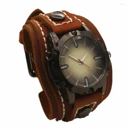 Armbandsur Westbull Punk Electronic Quart Pointer Watch Men Armband Brown Black Wide äkta läderbältesband