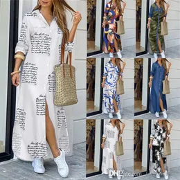 Spring Maxi Dresses For Womens Button Down Long Shirt Dress Chain Print Lapel Neck Party Dress Casual Long Sleeve Oversized270S