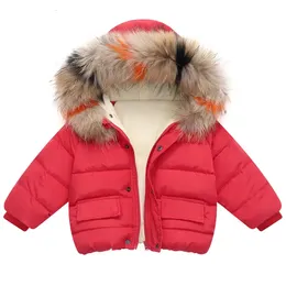 Jackets Boys Girls Cotton Coat Winter Warm Jacket Baby Girl Colored Fur Collar Hoodies Kids Thicken Outerwear Children Clothing For 1-6Y 230928