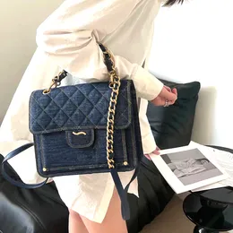 23a denim ryggsäck lyxväska designer chanl mode kvinnor tvätt gammal väska medium antik flik väska metall kedja crossbody väska totes handväska begränsad upplaga påse 22 cm