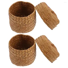 Vasos 2 Pcs Caixa de Flor Cesta de Armazenamento de Vime Capa Tecido Artesanal Algas Diversas Organizador Presente Seagrass Mão-tecido Sundries