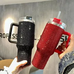 40oz Bling Rhinestone Diamond Tumbler Glitter Water Bottle With Lid Stainless Steel Vacuum Thermal Straw Fancy Vacuum Drinking Cup269p