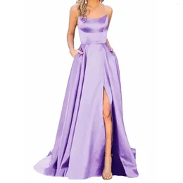 Sukienki zwykłe sukienka druhna na wesela Kobieta gość 2023 Seksowne paski spaghetti dzielone suknie na imprezę balową długą pokojówkę honoru