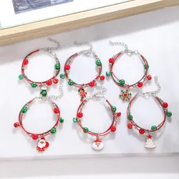 Charme pulseiras artesanais pulseira de natal para mulheres homens moda vermelho verde sino papai noel elk árvore chapéu pingente ano jóias presente