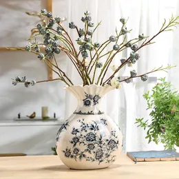 المزهريات الإبداعية الخزفية الزهرية الصينية الرجعية الأزرق والأبيض من بورسلين غرفة المعيشة الزخارف ترتيب الأزهار