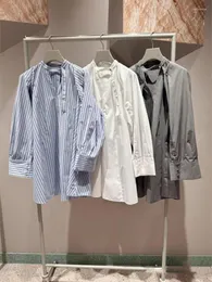 Abiti casual Maniche staccabili Camicia singola Veste Versatile Due modi di indossare Scava fuori Scollo a V Abito ampio sul petto Vestido a righe autunnali