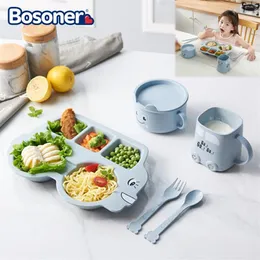6pcs set Baby Bamboo Fiber Dishes Creative Car Shape Plate Divided Children Tableware Kid Food Plate Baby Learning Dishes Cup 2102239o