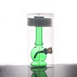 Green mini hookah Travel colorful glass water dab rig bong tobacco smoking pipe Recycler Ash Catcher with downstem metal dry herb bowl