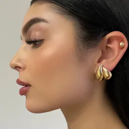 New Designer Gold Color Chunky Dome Teardrop Peas Shape Stud Earrings Mini Glossy High Polished Fashion Hip Hop Women Lady Festival Gift Jewelry