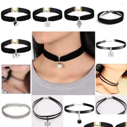 Chokers Choker Veet Lace Vintage Necklace For Women Collar Torques Neck Jewelry Black Boho Stretch Yin Yang Charm Gothic Punk Drop Del Dhy4F