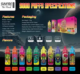 Wholesale Sunfire S9000 Puff Disposable E Cigarettes 0.8ohm Mesh Coil 18ml Pod Device Vapers Rechargeable Cigs Puff 9K 15K vs RnM Vapes 10000 puffs 3% 5% Vape Pen In Stock