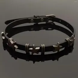 Länkarmband 1 PC högkvalitativ vintage punk faux läderstjärna armband justerbara dubbar manliga och kvinnliga par legering