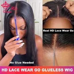 合成ウィッグリアルHDウェアアンドGO 5x5 Glueless Lace Closure Wig for Women Preucked Trucked Transparent Raw Human Hair Queen 230927