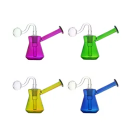 Cheapest Mini Glass Bong Oil Burner Colorful Thickness Dab Rig Bongs 14mm Female Recycler Ashcatcher with Hookah Mouthpiece 30mm Ball Male Glass Oil Burner Pipe