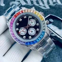 Relógio masculino arco-íris di relógios mecânicos automáticos pulseira de aço inoxidável clássico três olhos seis agulha design resistente a arranhões 43mm