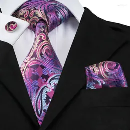مناديل Mens Tie Purple Paisley Silk Jacquard Neck Ties Hanky ​​Cufflinks مجموعة زفاف العمل للرجال C-638
