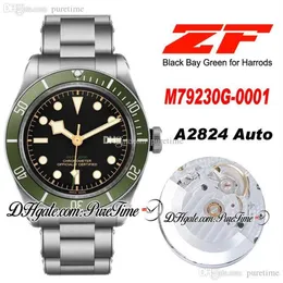 ZF Green Harrods A2824オートマチックメンズウォッチグリーンベゼルブラックダイヤルステンレススチールブレスレットエディション275e