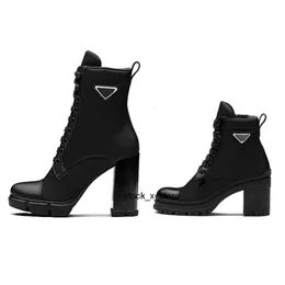 prad Luxury Designer Women Ankle Boots Heel Leather and Nylon Fabric Booties Fashion Biker Australia Platform Heels Winter Sneakers Size 35-41 pradda MR4A