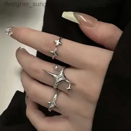 Solitaire Ring Vintage Irregular Cross Star Open Ring for Women Men Punk Gothic Sliver Color Adjustable Couple Rings Y2K Egirl Jewelry GiftL230928
