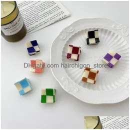 Haarschmuck Mode Mädchen Süße Plaid Mini Klammern Acryl Kleine Größe Haarspange Candy Farbe Gitter Klaue Für Frauen Exquisit Geometrisch Dhoji