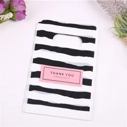Whole 100pcs lot New Design Black&white Striped Packaging Bags for Gift Small Plastic Jewellery Pouches with Thank You2980