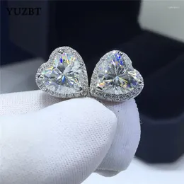 Stud Earrings YUZBT S925 Sterling Silver Solid Total 4 Ct Excellent Cut Diamond Past D Color Heart Moissanite For Women