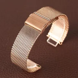 Watch Bands Rose Gold 18 20 22mm Band Mesh Stainless Steel Strap Fold Over Clasp WristWatches Replacement Bracelet Cinturino Orolo323B