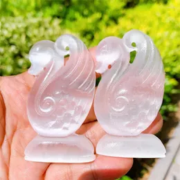 Estatuetas decorativas 7cm natural selenita cisne escultura mini estátua animal cura sorte energia pedra preciosa decoração para casa artesanato de cristal presente