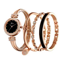 Watch Women 4 PCS Set Rose Gold Diamond Jewelry Bracelet Watch2687