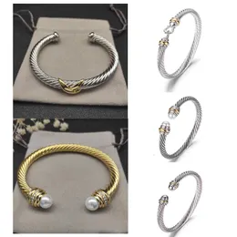 DY cable bracelet cuff bracelets DY pulsera stainless steel jewelry women men silver gold Pearl head X shaped fahion jewelrys designers christmas gift 7MM width