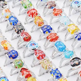 Cluster Rings Bulk Lots 20/50pcs Coloured Glazed Flower Stone Ethnic Cute Luxury Women Style Charm Party Wedding Gift Jewelry 3izard