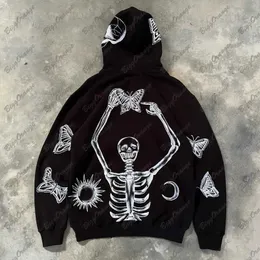 Men's Hoodies Sweatshirts Women's Clothing Loose Fit Street Leisure Hoodie Pure Cotton Look Y2k Butterfly Skeleton American Style Pullover Floral Print T230928